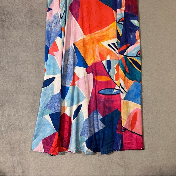 Nicole Miller NEW Long Razorback Dress Maxi Charmeuse Abstract Womens XL Pockets - Picture 4 of 10
